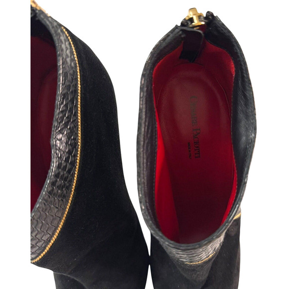 Cesare Paciotti Black Snake Leather & Suede Stiletto Heel Ankle Boots L37/R38 - Picture 6 of 8